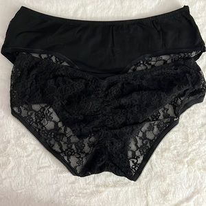 Victorias secret cotton rouched lace back panties lot of 2 NWOT Black Small